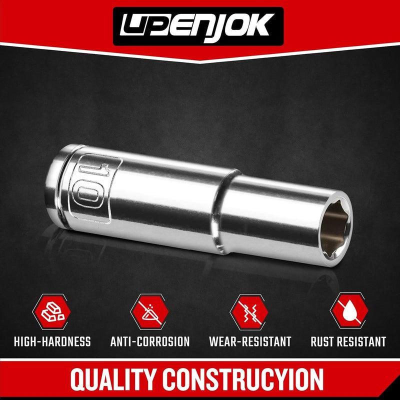 Upenjok 2PCS 3/8" Drive 10mm Socket Set, Deep, Mirror Finish, Cr-V Steel, 6-Point - Image 3